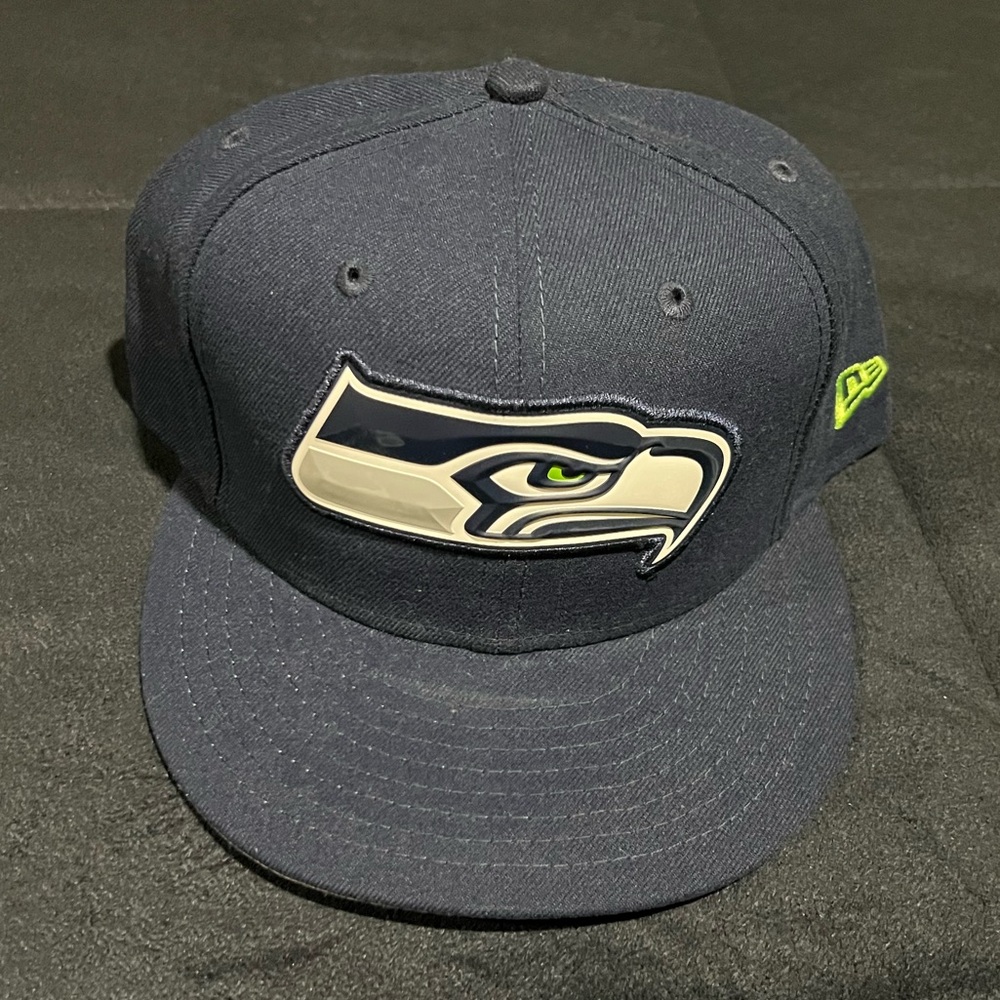 Seattle Seahawks New Era Dark Blue Hat with Green Accents Size 7-3/4